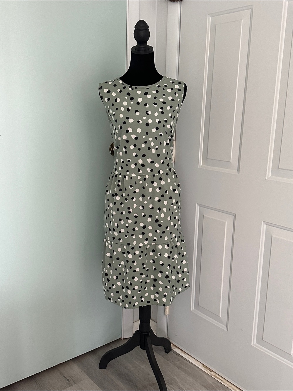 Sleeveless Sage Green Polka Dot Dress